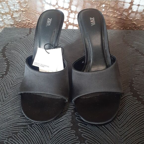 Zara Nwt Black Open-Toe Wedge Heels - Picture 14 of 14